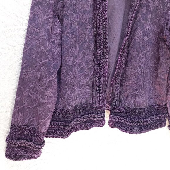 Coldwater Creek Royal Purple Jacquard Jacket W/Embroidery & Ruffles XL (T-385) - Picture 4 of 14